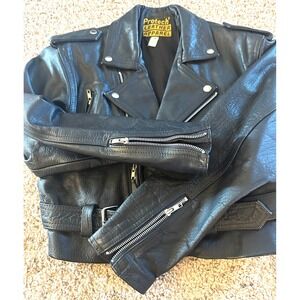 Protech Leather Apparel Black Genuine Leather Biker Motorcycle Jacket Womens M